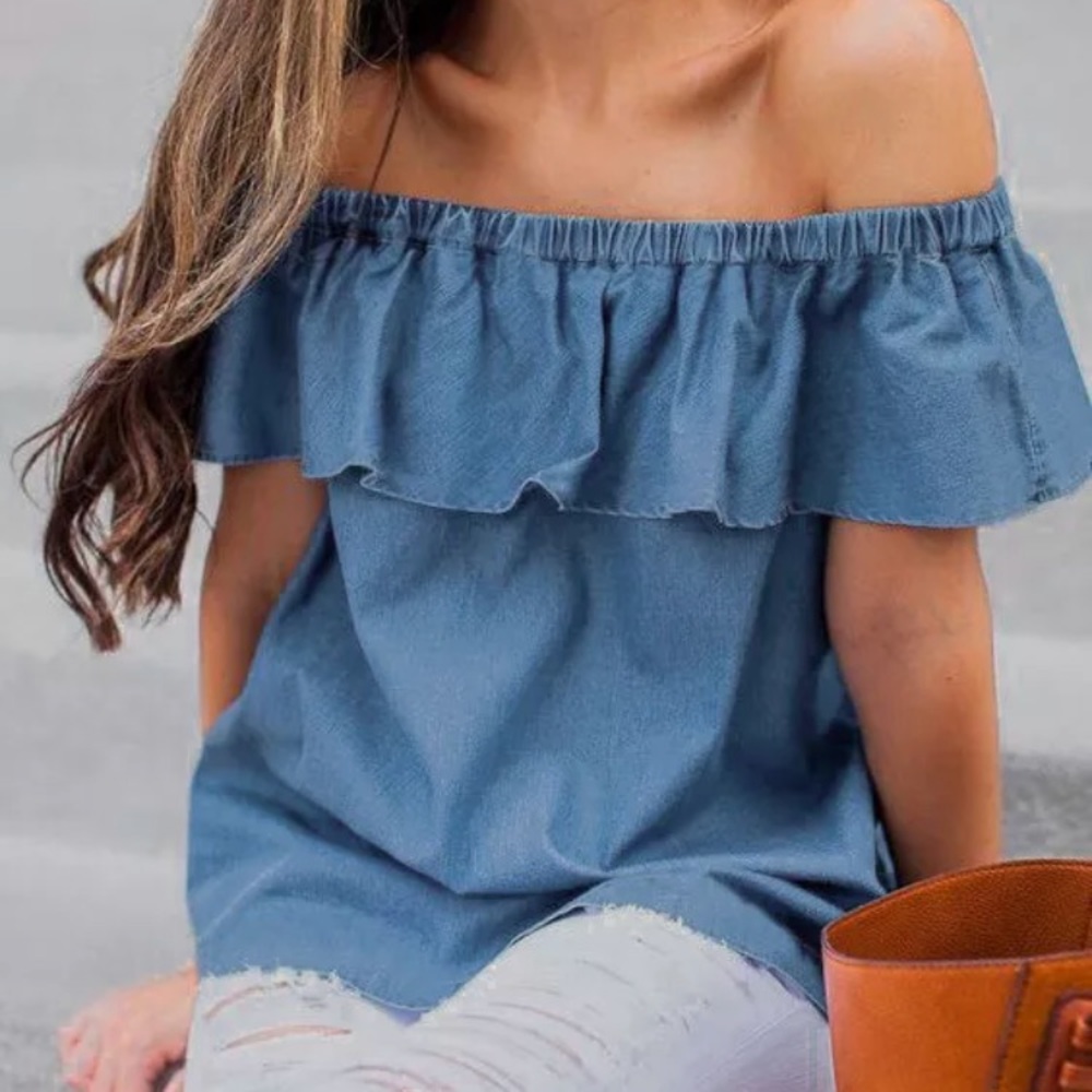 JUST IN 🌷 Denim Ruffle Top - Picture 6 of 7